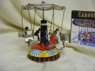 New In Box Reproduction Classic Retro Tin Toy Spinning Carousel Fair 