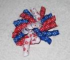 Korky Style Hair Bow w/a non slip grip,Handmade Red/White/Blue Great 