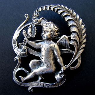 Vintage Sterling Silver Guglielmo Cini Virgo Zodiac Pin Brooch August 