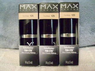 Three Max Factor Pan Stik Makeup, True Beige 125 Pan Stick 3.50 S&H