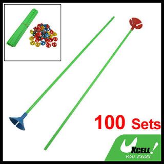 100 Sets Pcs Plastic Green Balloon Sticks with Assorted Cups