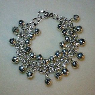   Sterling Silver Byzantine Weave Christmas Jingle Bell Charm Bracelet