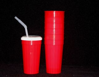 48 LARGE RED TUMBLERS,LIDS STRAWS. DRINKING GLASS 32 OZ