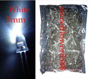 100pcs 3mm 12000mcd Super Bright Light Bulb White Led Lamp New Free 