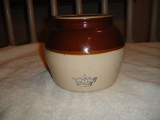 Vintage Blue Crown #2 Stoneware Brown & Cream Crock