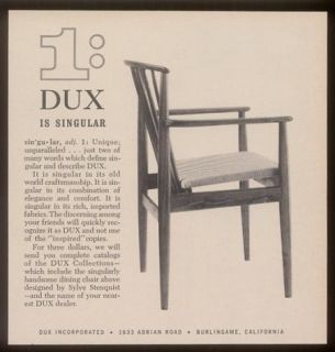 1962 Dux furniture Sylve Stenquist chair photo print ad