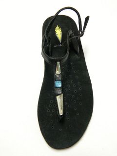   Size 8 Black Suede Leather T Strap Jeweled Sandals Ankle Strap NWOT