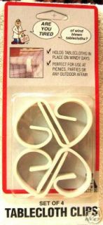 PLASTIC TABLECLOTH CLIPS/CLAMP   WHITE   SET OF 4 NEW