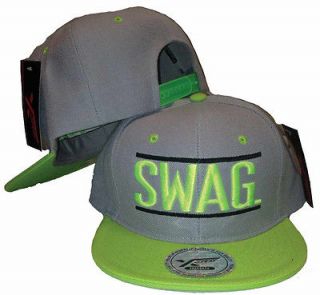 SWAG Snapback Light Gray Lime Green Cap Hat 2 Tone 3D Embroidery NWT 