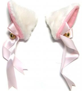 White Plush Cat Ears Bell Hair Clip Cosplay Costumes Prop
