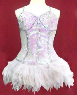 Da NeeNa M011 Latin Drag Feather Tutu White Feather Swan Dress XS XL