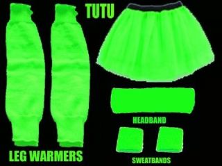 80s Neon Green Tutu, Legwarmers, Sweatbands & Headband