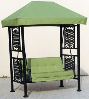   Patio Porch Deck Swing Green Sunbrella Fabric Canopy Outdoor Furniture
