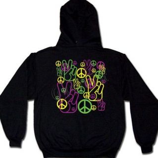 Multiple Neon Peace Signs And Symbols   Love Peace   Mens Hoodie
