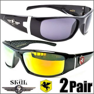 Pair Designer Mens Sunglasses Sport Shades Skull Mirror TD908 Black 
