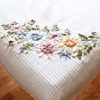   embroidery chic victorian cottage hand stitched ribbon tablecloth