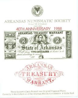 SOUVENIR CARD 1983/1988 ARK NUMISMATIC SOCIETY. $2 ARK TREASURY 