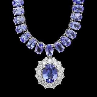 CERTIFIED 14K W GOLD 45CT TANZANITE 1.35CT DIAMOND NECKLACE SIZE 16.5