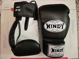 NEW WINDY Black WHITE Muay Thai Boxing Gloves 10oz Sparring gear bag 