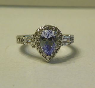 ~ TACORI STERLING SILVER PEAR SHAPE BLUE CZ RING WITH CLEAR CZ 