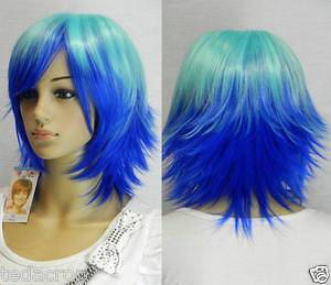 short blue cyan aqua cos cosplay wig anime party wigs
