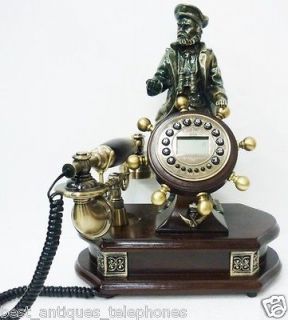 Wooden Captain Wheel Telephone   Retro Vintage Antique Style Home 