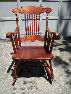 Antique Vintage Fancy Spindle Carved Mahogany Rocking Chair Excellent 