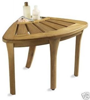 CORNER TEAK BATH SHOWER STOOL SEAT BENCH w/ BASKET