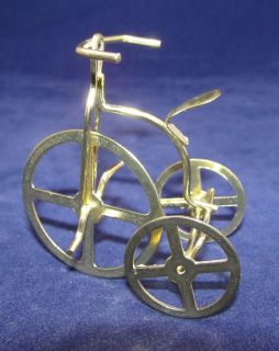 Vtg 2.3 Gold Metal High Wheel Bicycle Tricycle Christmas Ornament or 