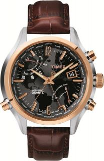 Timex T2N942AU IQ Intelligent Quartz World Timer Brown Leather Strap 