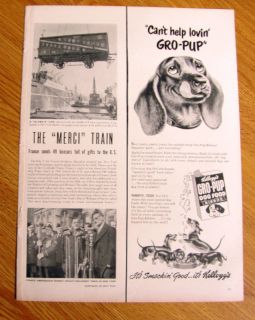 1949 Kelloggs Gro Pup Dog Food Ad Dachshund Dog