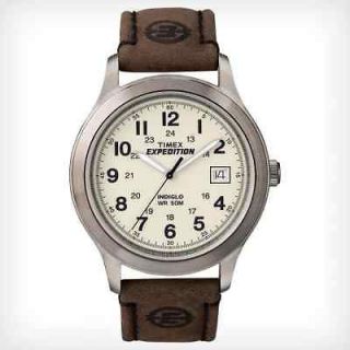 Timex Mens Expedition Leather Watch, Indiglo, Date, 50 Meter WR 