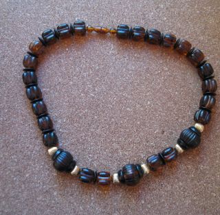   bead necklace root beer plastic faux tortoise shell funky shapes
