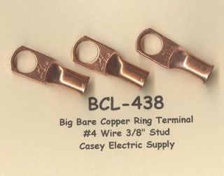 20 Big Bare Battery COPPER Ring Lug Terminal Connector#4 Wire 3/8 