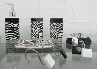 17 Pcs Black/White Zebra Ceramic Bathroom Set + Shower Curtain