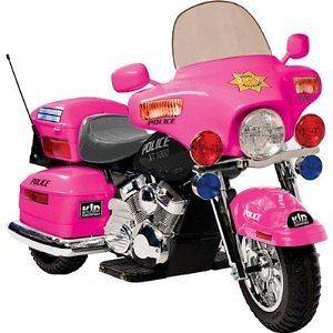   pink battery powered ride on toy police chopper motorcycle 12v volt