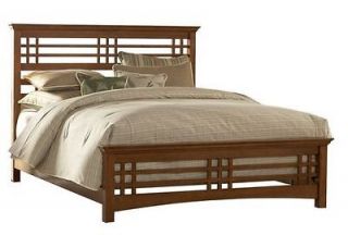   Avery Wooden Mission Style Bed, Headboard, and Rails in Oak Finish