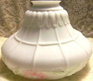 Antique Art Deco Lamp Shade Opal White Satin Glass Painted Flowers 
