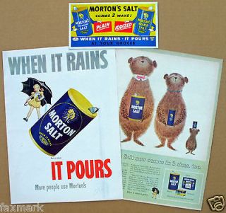 Morton Salt Vintage Ads (2) and Ink Blotter