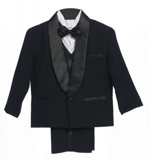 Infant Toddler Boy Classic Wedding Formal Tuxedo black Suit size L,2T 