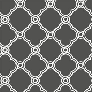 Wallpaper Designer White on Charcoal Gray Modern Fretwork Trellis