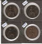 Different UK British One Penny coins, 1900, 1903, 1904, 1907 