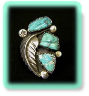 MEXICO STERLING SILVER SIGNED JE TURQUOISE RING  FINGER SIZE 7.25