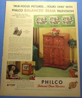 1951 PHILCO BALANCED BEAM TELEVISIONTRUE FOCUS PICTURES AD PRINT ART