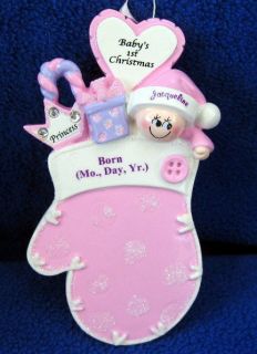   or Birth Gift   Baby Girl First Christmas Mitten Ornament Personalized