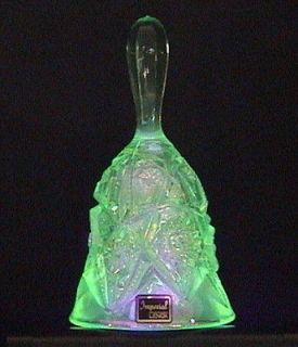 Imperial Lenox Glass Bell Hand Crafted Collectable Vaseline Glass