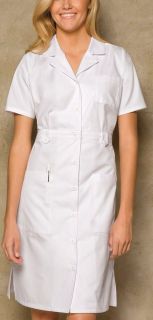   Medical Uniform Button Front WHITE Nurses Uniform Dress 38 XS 3XL