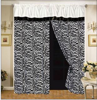 Black/White Flocking Zebra Window Curtain+Valance Set