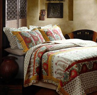 MARRAKESH 3pc King Quilt Set Floral Bold Exotic Red Paisley Bohemian 
