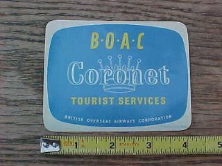 BOAC Coronet Tourist Services Luggage Sticker Decal British Overseas 